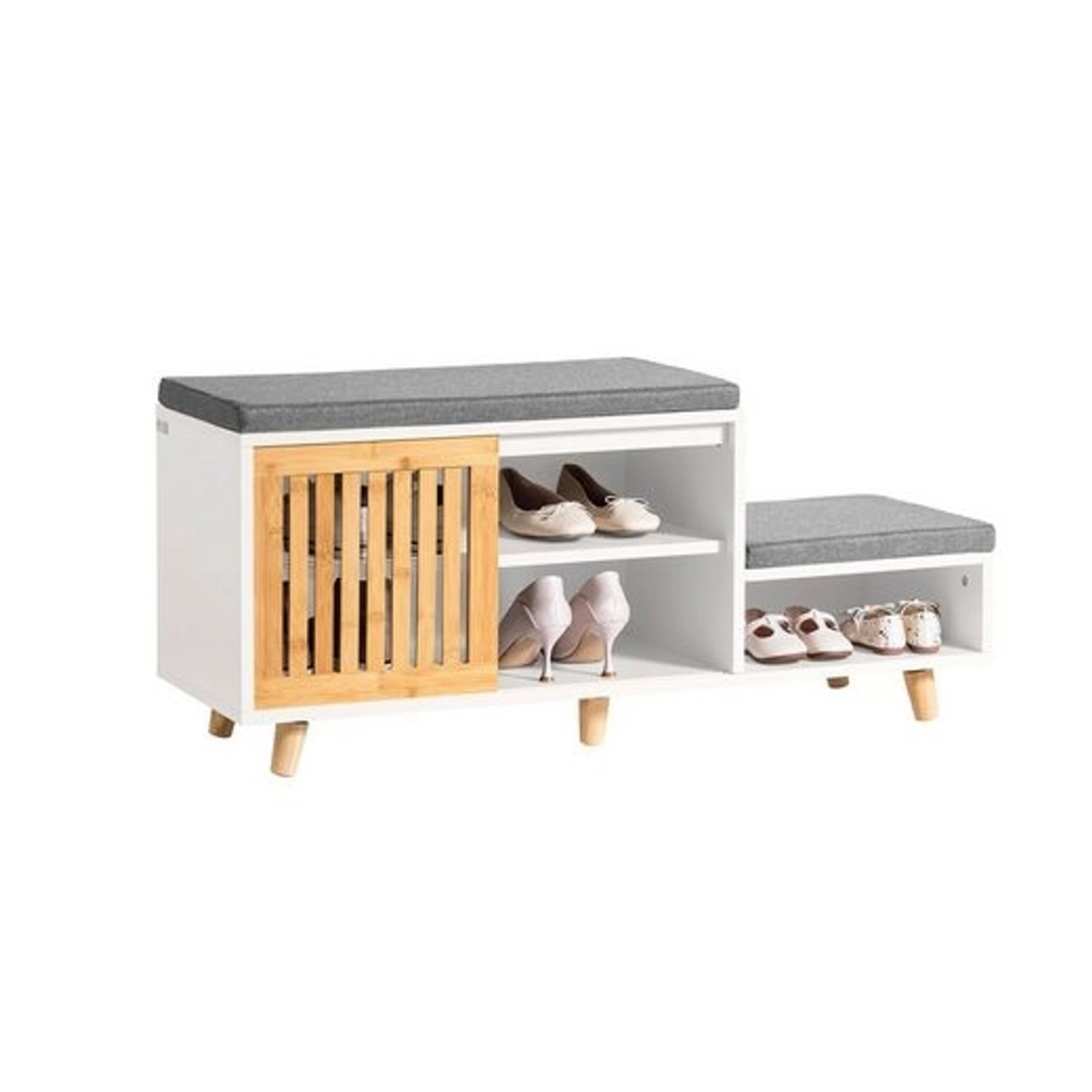 SoBuy Schuhbank mit 2 Sitzflächen und 1 Schiebetür MDF Bambus Weiß FSR125-W günstig online kaufen