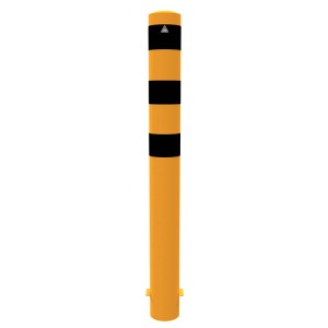Gelb-schwarzer Schake Absperrpoller zum Einbetonieren, 152 mm Durchmesser, 1500 mm hoch.