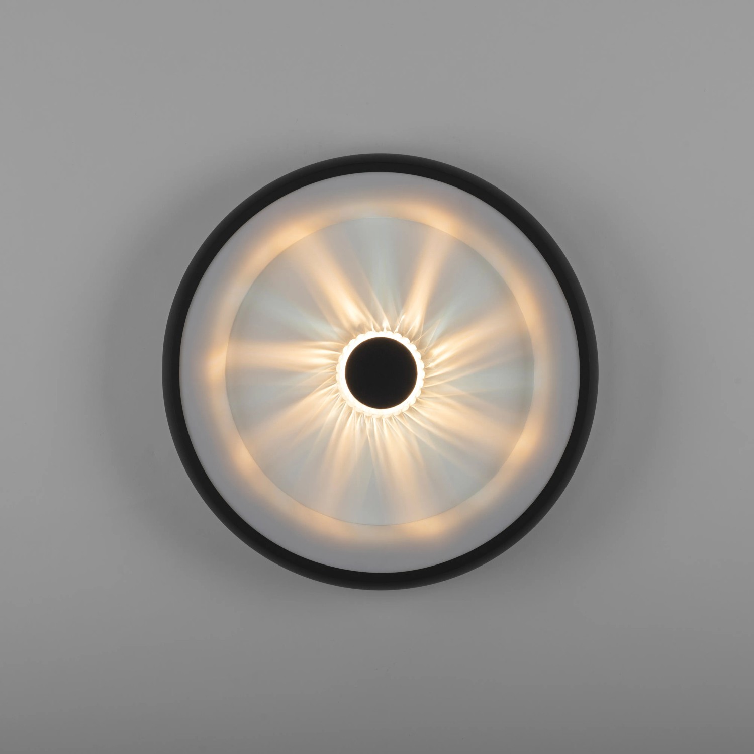 Runde LED-Deckenleuchte Vertigo in Schwarz, Ø 46,5 cm, mit Kristall-Effekt.