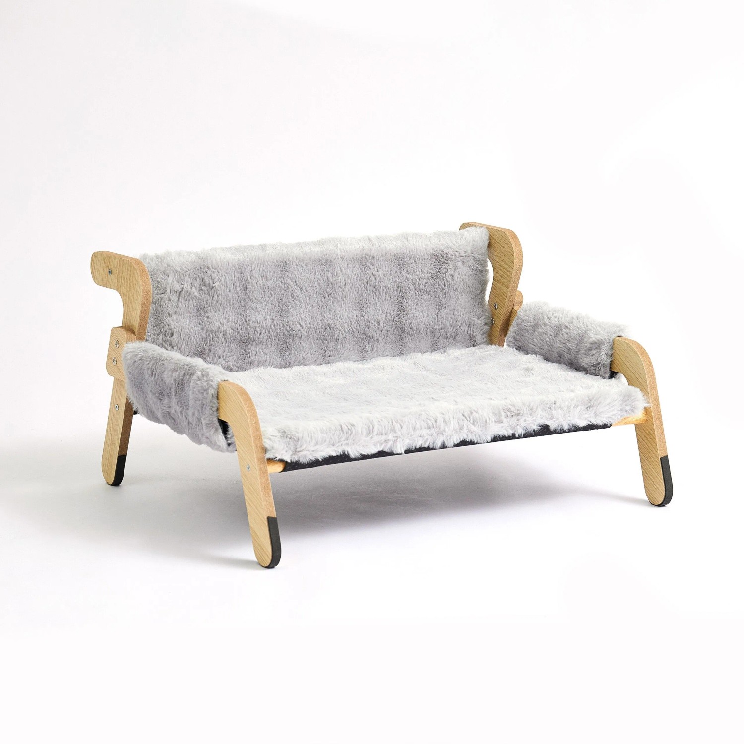 Relaxdays Katzenbett Holz Polyester Grau Erhöht Rutschfest Plüsch 28,5 cm x 53 cm x 45,5 cm 1,2 kg