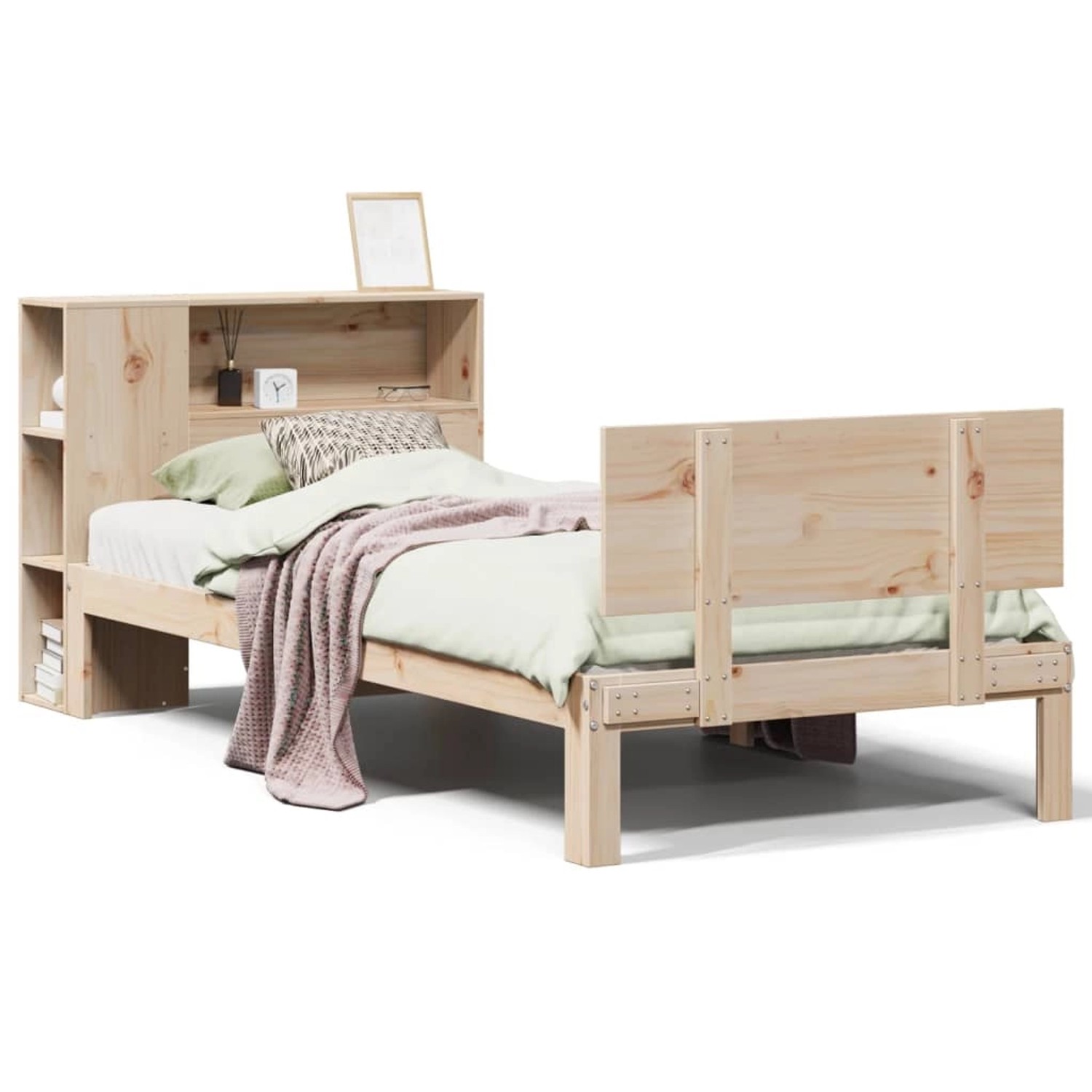 vidaXL Massivholzbett mit Regal ohne Matratze 100x200 cm Kiefer 3322648 günstig online kaufen