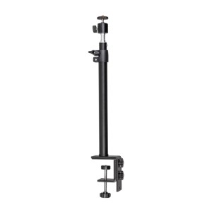 Schwarzes Walimex Pro Tischstativ mit Klemmhalterung, höhenverstellbar, Kugelkopf für Lampen & Kameras.