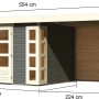Karibu Holz-Gartenhaus Sölve, terragrau, mit Flachdach und Anbau, Maße: 298x242 cm.