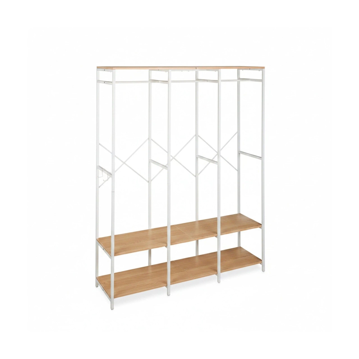 Relaxdays Garderobe Eisen MDF Weiß Hellbraun Offen mit Ablagen 180 cm x 141 cm x 40 cm 27,2 kg