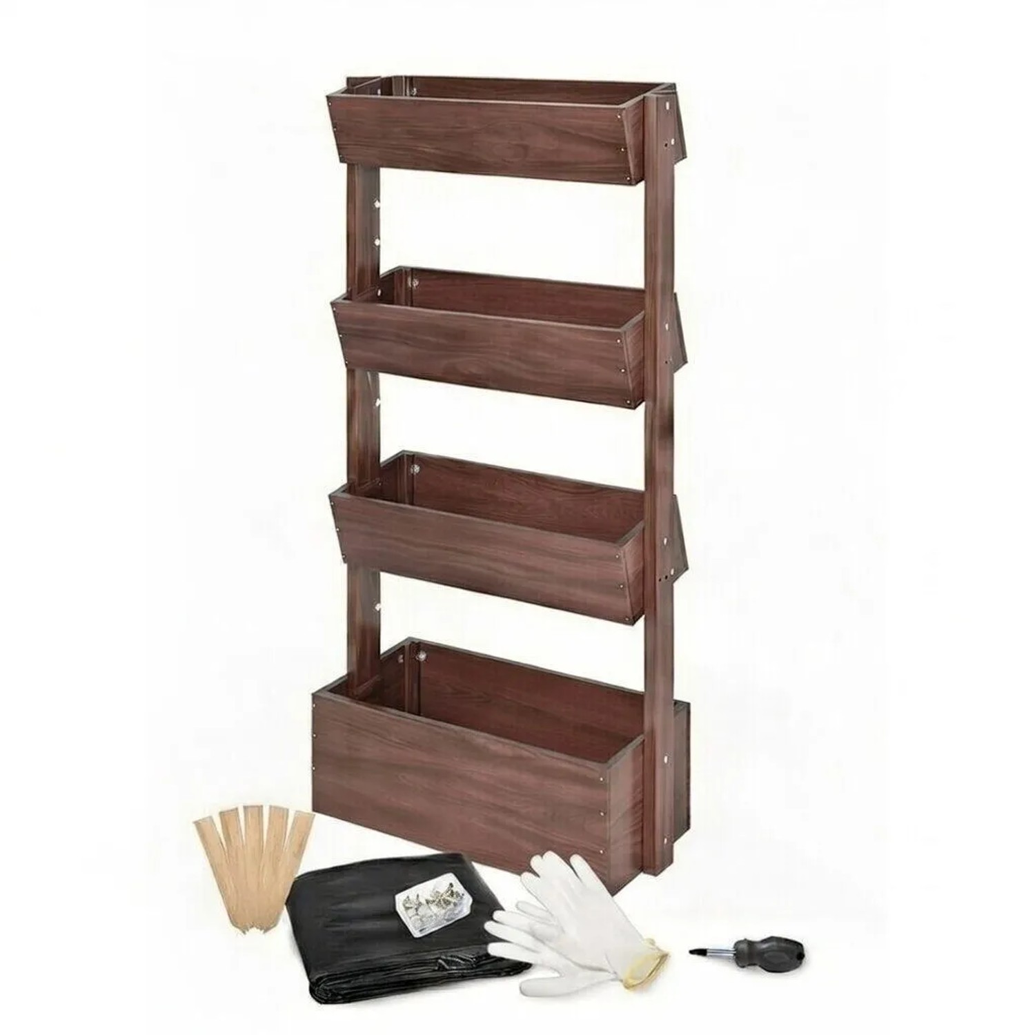 TTL GARDEN 4 Etagen Hochbeet Vertikalbeet 140×85×45 cm – Platzsparendes Balkon Hochbeet Aus Holz Braun