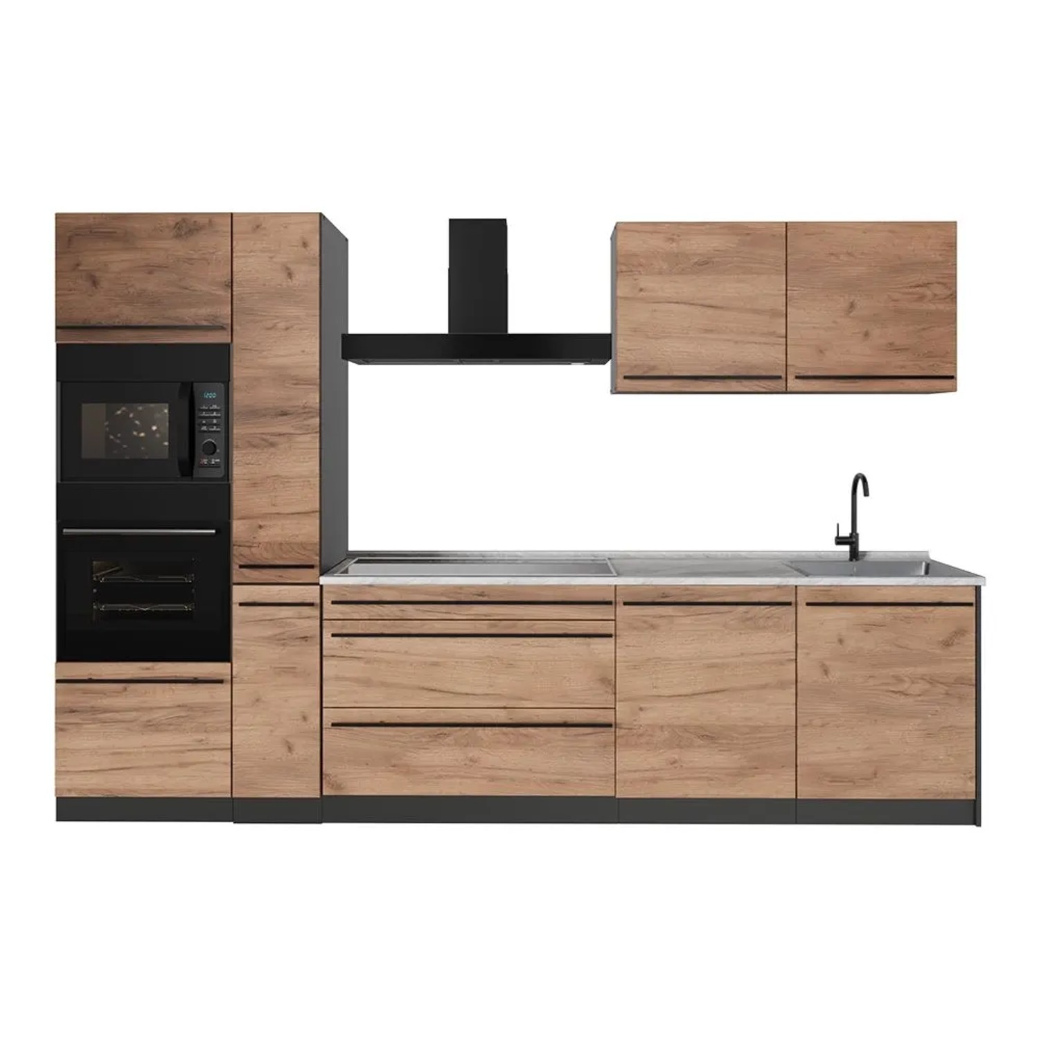 Vicco Küchenzeile R-Line Goldkraft Eiche/Anthrazit 310 x 207 Arbeitsplatte Marmor Art Nr 65919