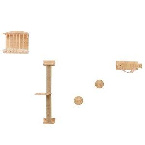 Costway Katzenbaum Wand Kletterbaum Holz Natur 5 PCS-Katzenhaus