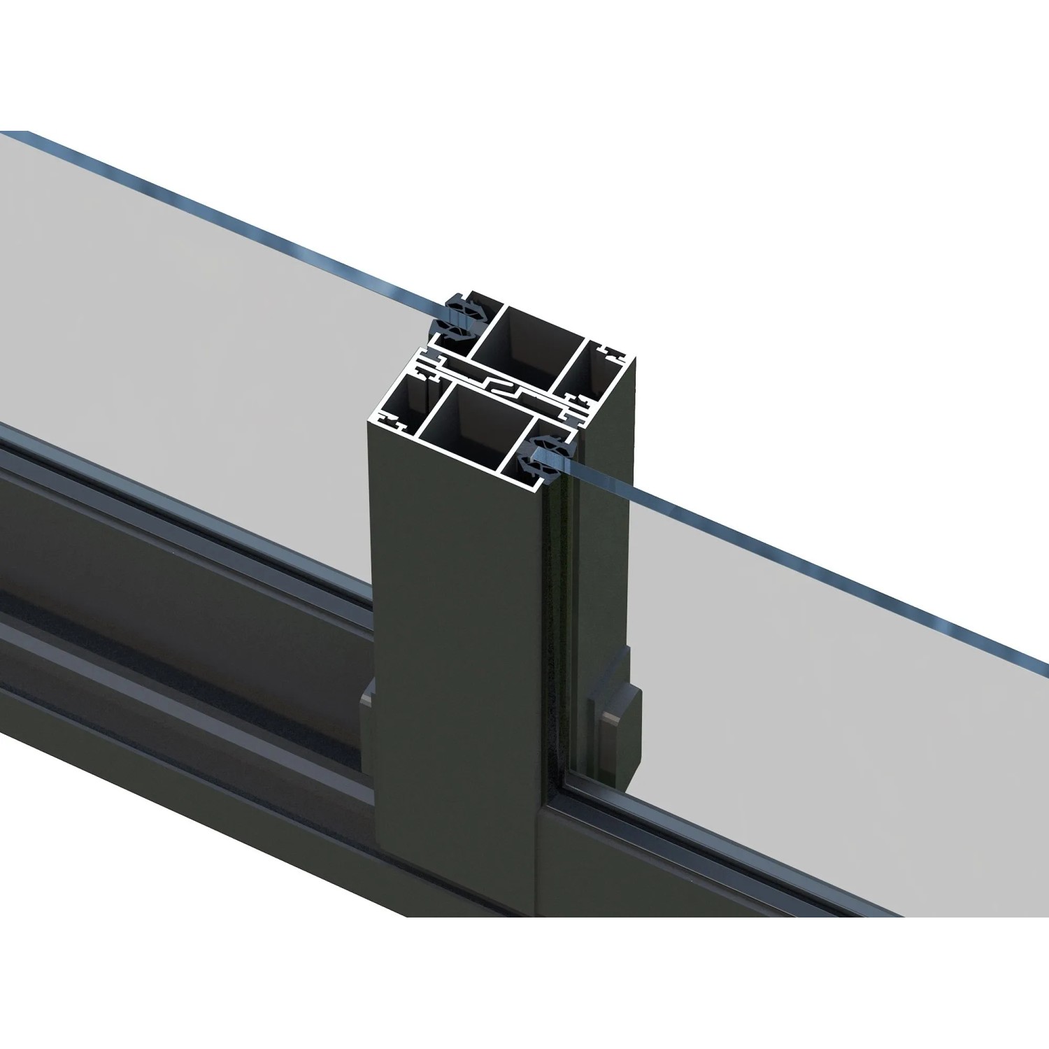 Detailaufnahme: Aluminiumprofil mit Glas für Palmako Gartenhaus. Konstruktionsdetail.