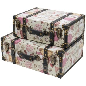 HMF VKO105 Vintage Vintage Koffer Truhe Holzkiste Holz 2er Set Versch Größen Deko Barock