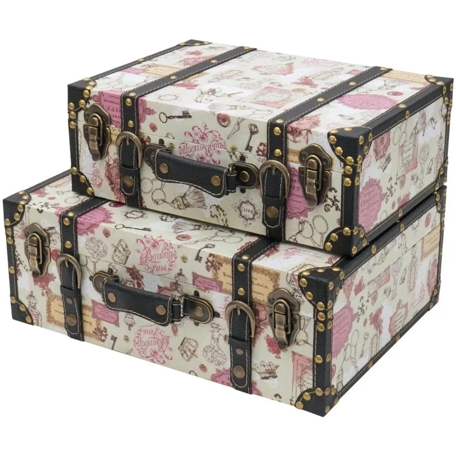 HMF VKO105 Vintage Vintage Koffer Truhe Holzkiste Holz 2er Set Versch Größen Deko Barock