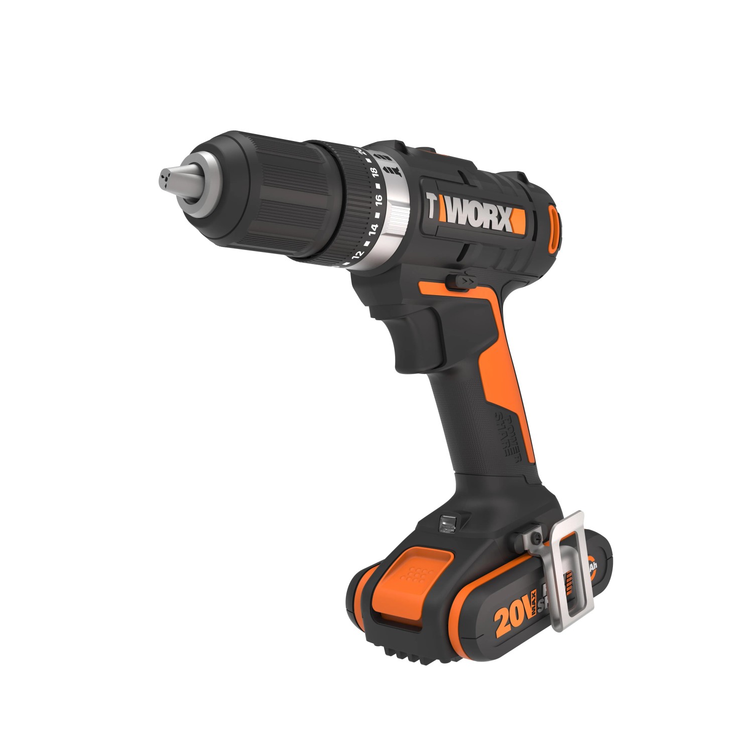 WORX 18V (20V MAX) accu-slagboorschroevendraaierkit WX370, PowerShare, max. 50 N.m, (incl. 2 x 2,0 Ah accu's en 30 stuks boor), 2 versnellingen, 13 mm snelspanboorhouder