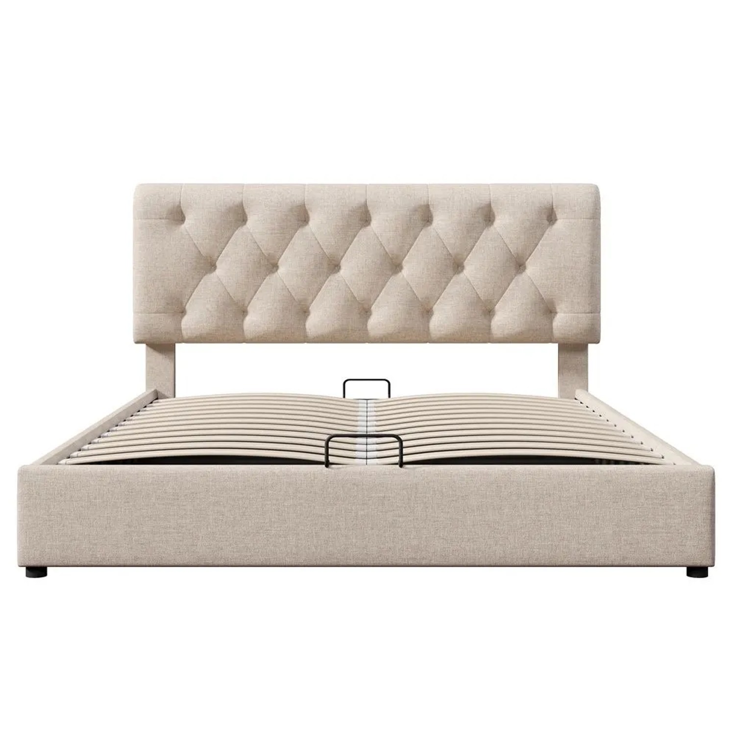 KOMHTOM Polsterbett Hydraulische Mit Stauraum  160 x 200 Cm  Metallbett  Doppelbett  Hellgraue Bettwäsche