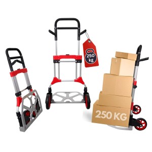 PROREGAL Profi-Sackkarre ELEPHANT, klappbar, Traglast 250 kg, mit Kartons und in verschiedenen Positionen.