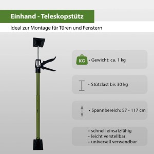 TRUTZHOLM Montagestütze, kurz, 57-117cm, mit Klicksystem. Teleskopstütze in Grün und Schwarz.