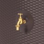 Detailaufnahme: Garantia Wandtank Sunda 300 l in Mocca mit goldenem Auslaufhahn.