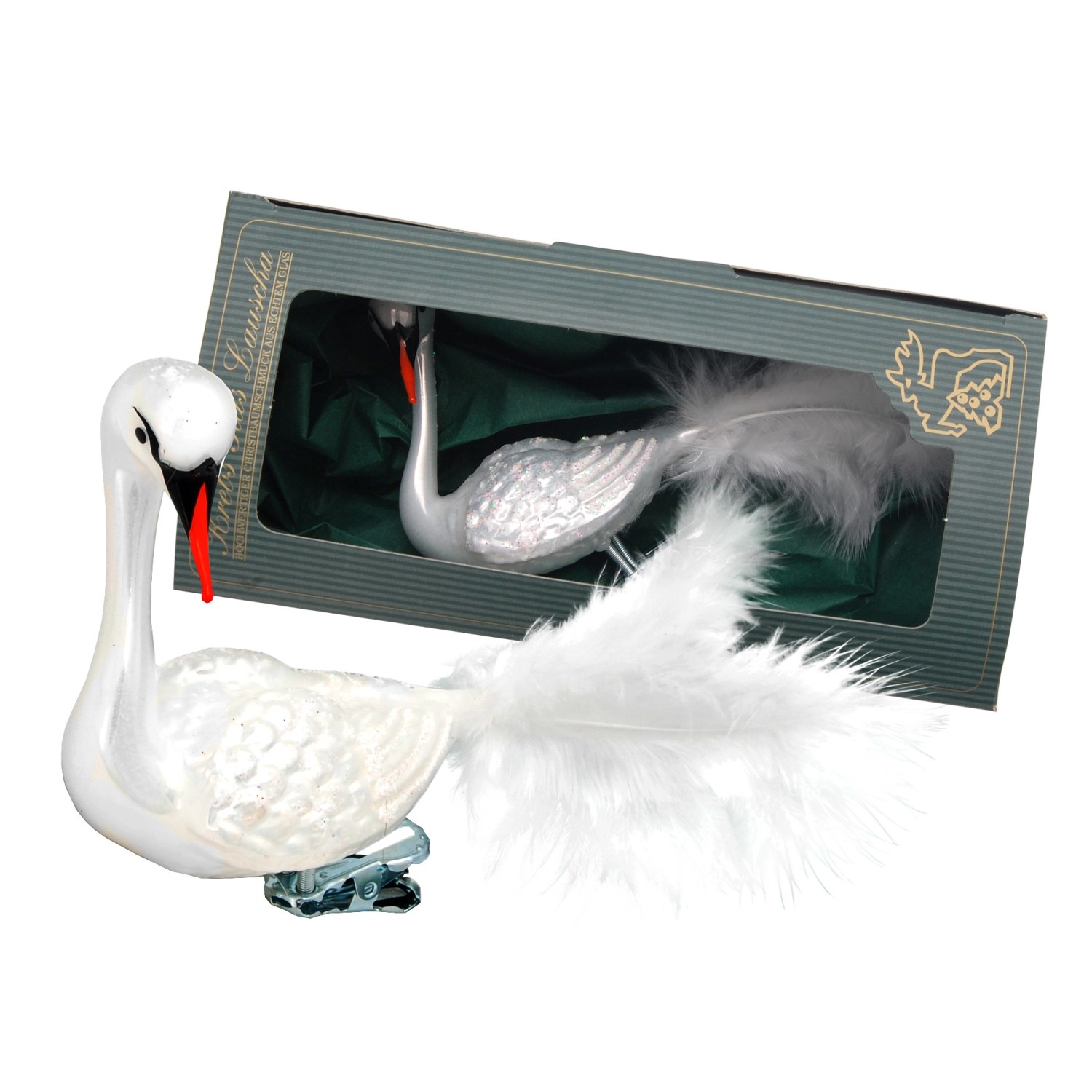 Krebs Glas Lauscha Baumschmuck Schwan Weiß 8cm