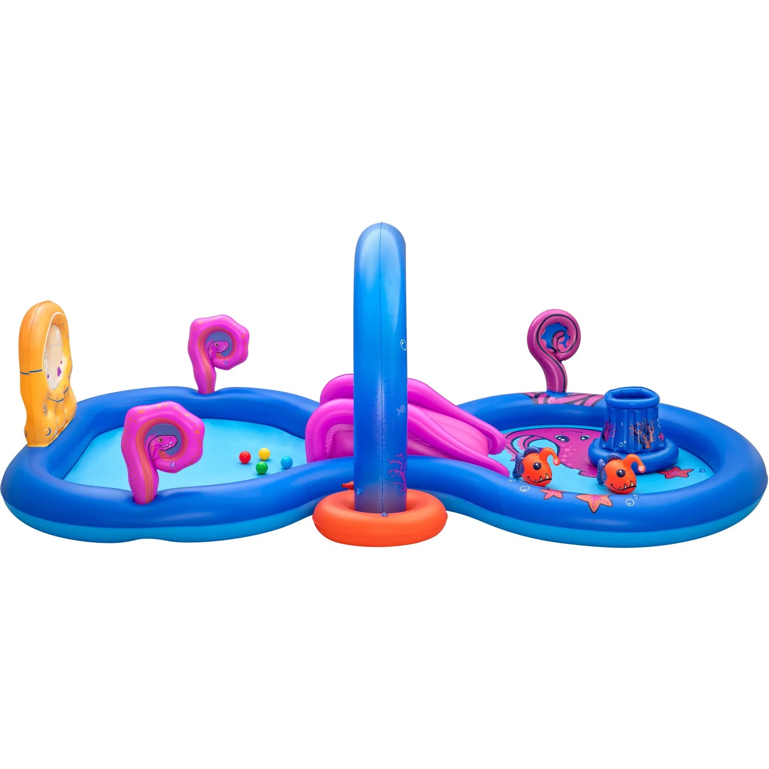 Bestway Wasserspielcenter Unterwasserwelt mit Rutsche, Sprinkler und Spielbällen, 330x188x117cm.