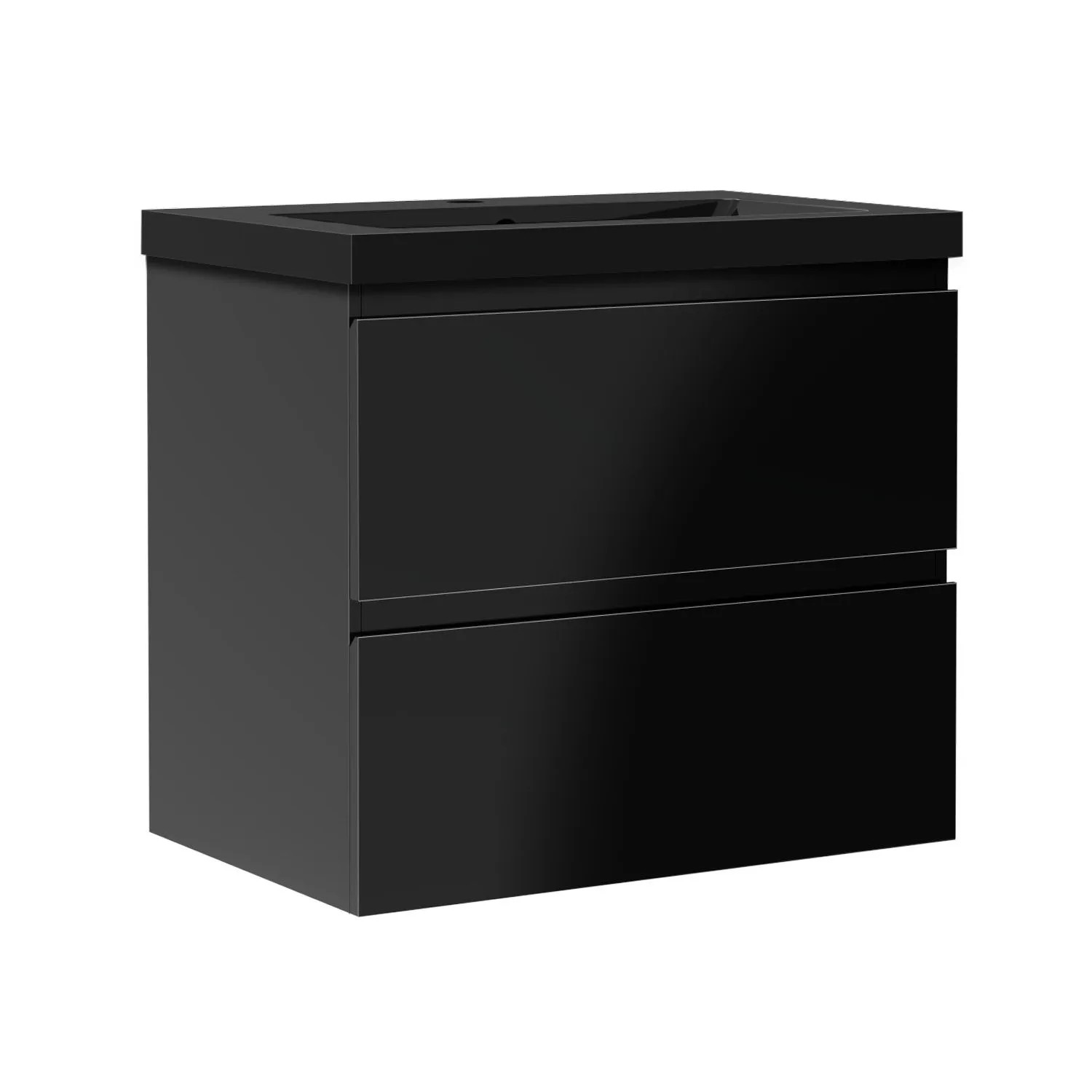 AICA Badmöbel Aalst 60 cm Schwarz Waschtisch mit Unterschrank Hochglanz Schwarz Grifflos Softclose Schubladen 2 tlg.