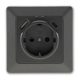 ChiliTec MILOS Steckdose mit USB CPDanthrazit mit Rahmen