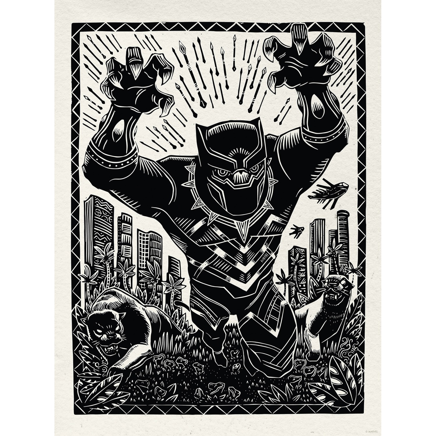 Komar Wandbild Marvel Black Panther Lino-Cut Charge 30 cm x 40 cm Schwarz-W günstig online kaufen