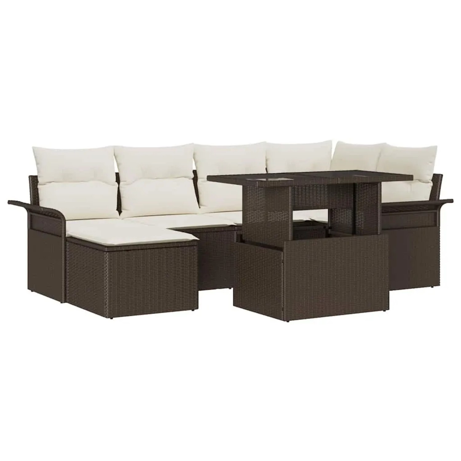 vidaXL Garten-Sofa-Set mit Kissen mit Speicher 7-Tlg Braun Poly Rattan 3357051