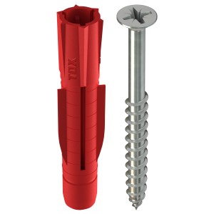 Tox Allzweckdübel TRI 10/61 mit Schraube, 4 Stück, rot und silber.