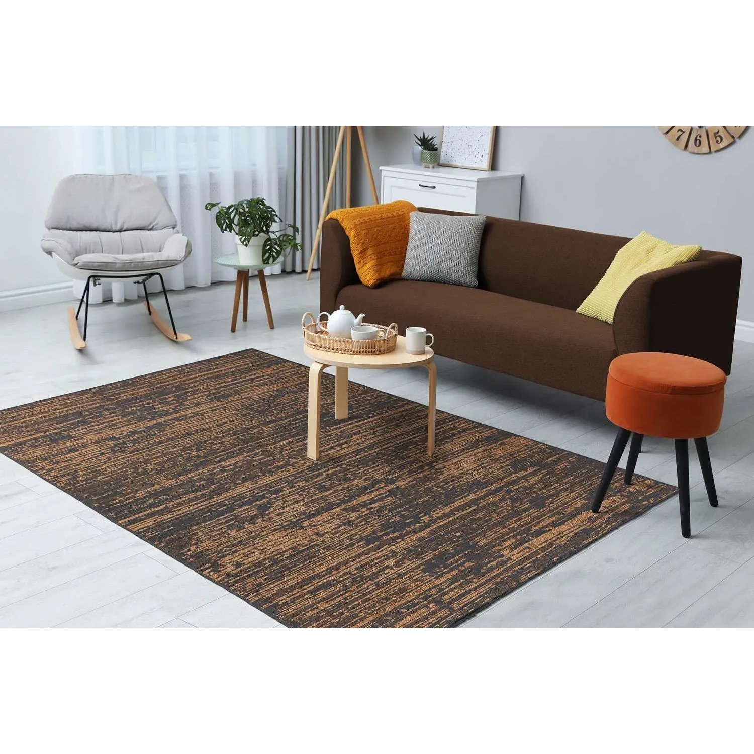 MeGusta Kurzflor Teppich Cristina, 120x170 cm, gelb, im modernen Used-Look. Flachgewebeteppich für Wohnräume.