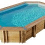 Holzpool Bahamas mit Leiter und blauer Innenfolie, 436x336x119 cm.