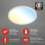 Dimmbare, smarte LED-Deckenleuchte Slim S von Brilo, weißes Panel mit Farbverlauf.