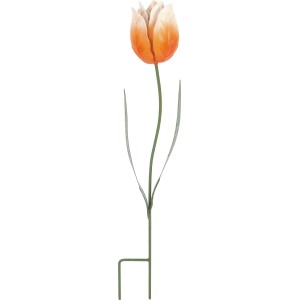 Gartenstecker Tulpe in Orange, Beige und Weiß, 45,5 cm hoch. Gartendeko für Beet und Kübel.