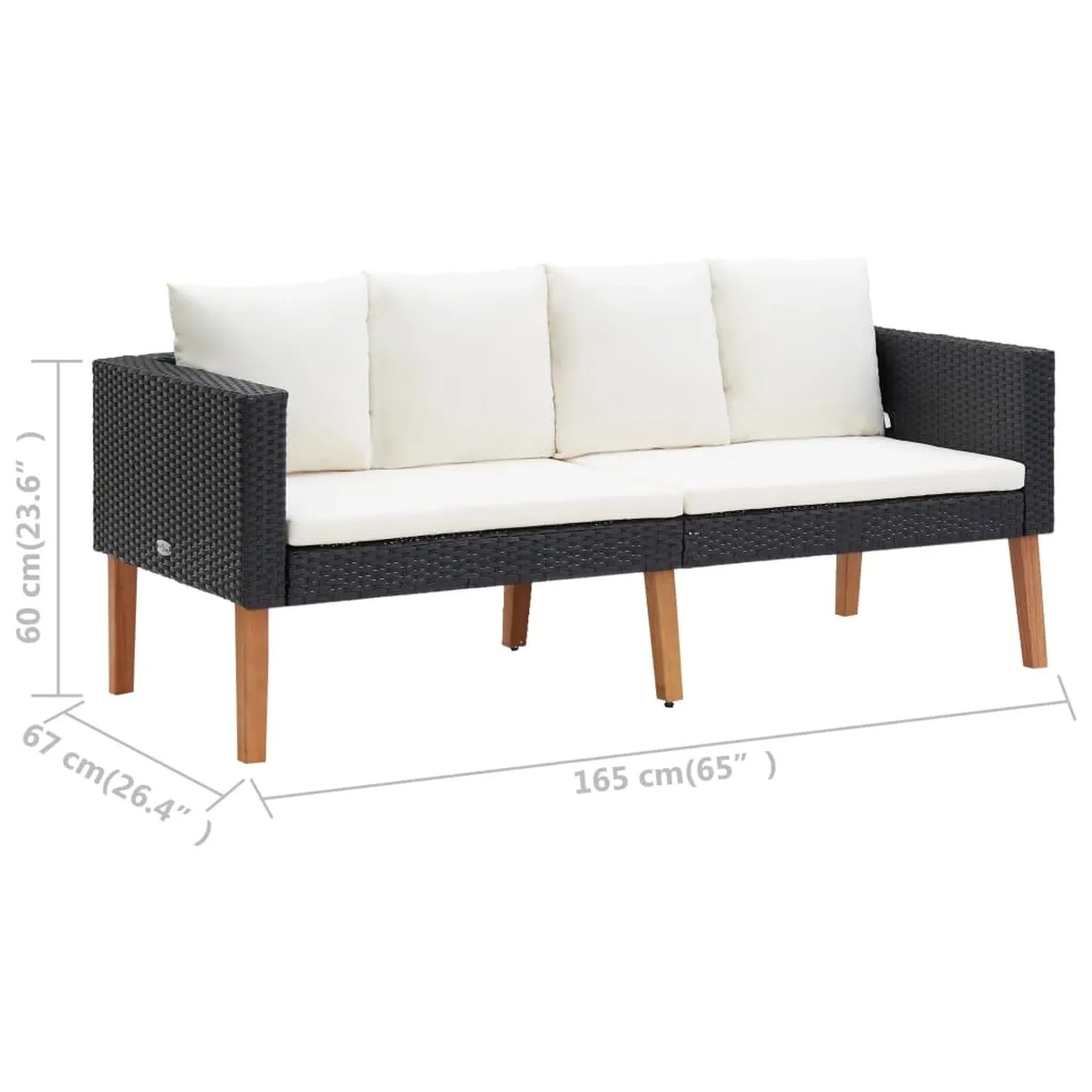 Schwarzes 2-tlg. Garten Lounge Set aus Rattan mit cremeweißen Kissen und Tisch.