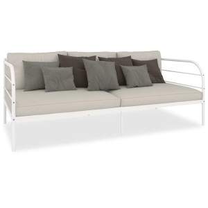 Weißes Metall Tagesbett/Sofa vidaXL (90x200 cm) mit Kissen. Ideal als Gästebett.