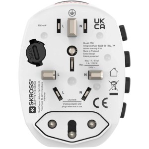 Weißer Hama Weltreiseadapter World Travel Pro 3-polig für Steckdosen der Typen B, G, I, J, L und N.