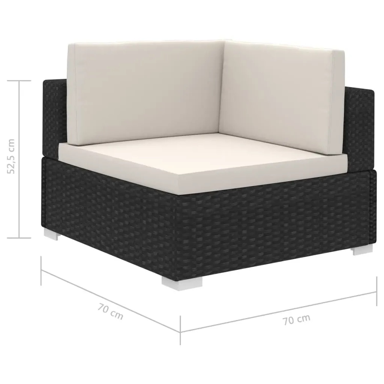 Schwarzes vidaXL Garten-Lounge-Set Eckteil aus Rattan mit cremefarbenen Auflagen.