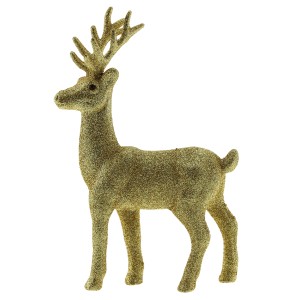 Rosa Hirsch aus Kunststoff mit Glitter, 19x12,5cm, Weihnachtsdekoration.