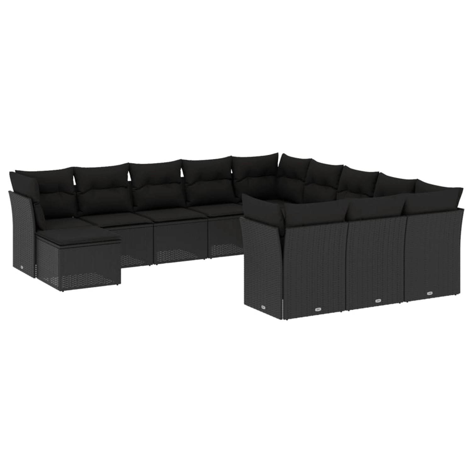 vidaXL 12-tlg Garten-Sofagarnitur mit Kissen Schwarz Poly Rattan Modell 19