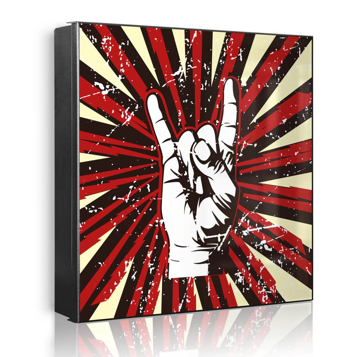 Banjado Großer Schlüsselkasten Metall 30x30cm Schwarz Scharnier Rechts 32 Haken Beschreibbar Magnetisch Motiv Rock On