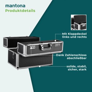 Mantona Alukoffer, schwarz, mit Zahlenschloss. Zwei robuste Kamerakoffer für sichere Aufbewahrung von Fotoausrüstung.