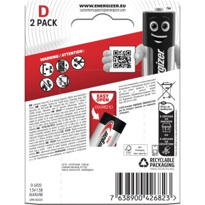 Energizer Max D Mono Alkaline Batterien, 2er-Pack. Ideal für Geräte des täglichen Bedarfs.