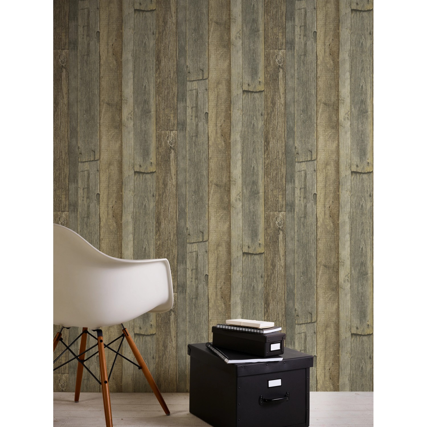 PROFHOME Vliestapete in Holzoptik (grau, weiß, beige). Dekorative Tapete mit matter Oberfläche.