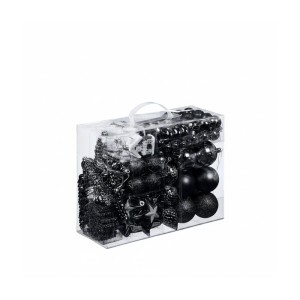 Relaxdays Weihnachtskugeln Polystyrol Schwarz 100er Set mit Aufbewahrungsbox