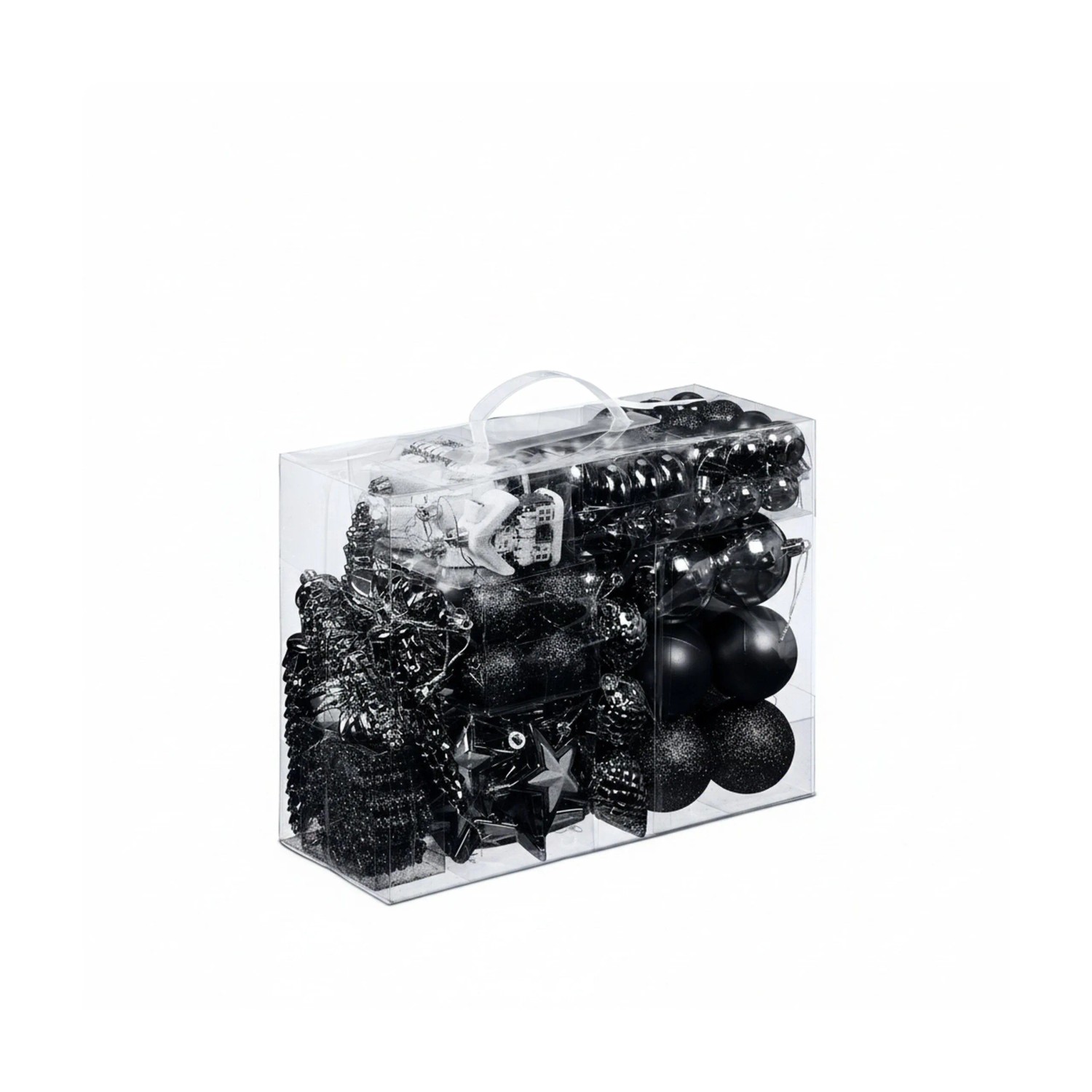 Relaxdays Weihnachtskugeln Polystyrol Schwarz 100er Set mit Aufbewahrungsbox