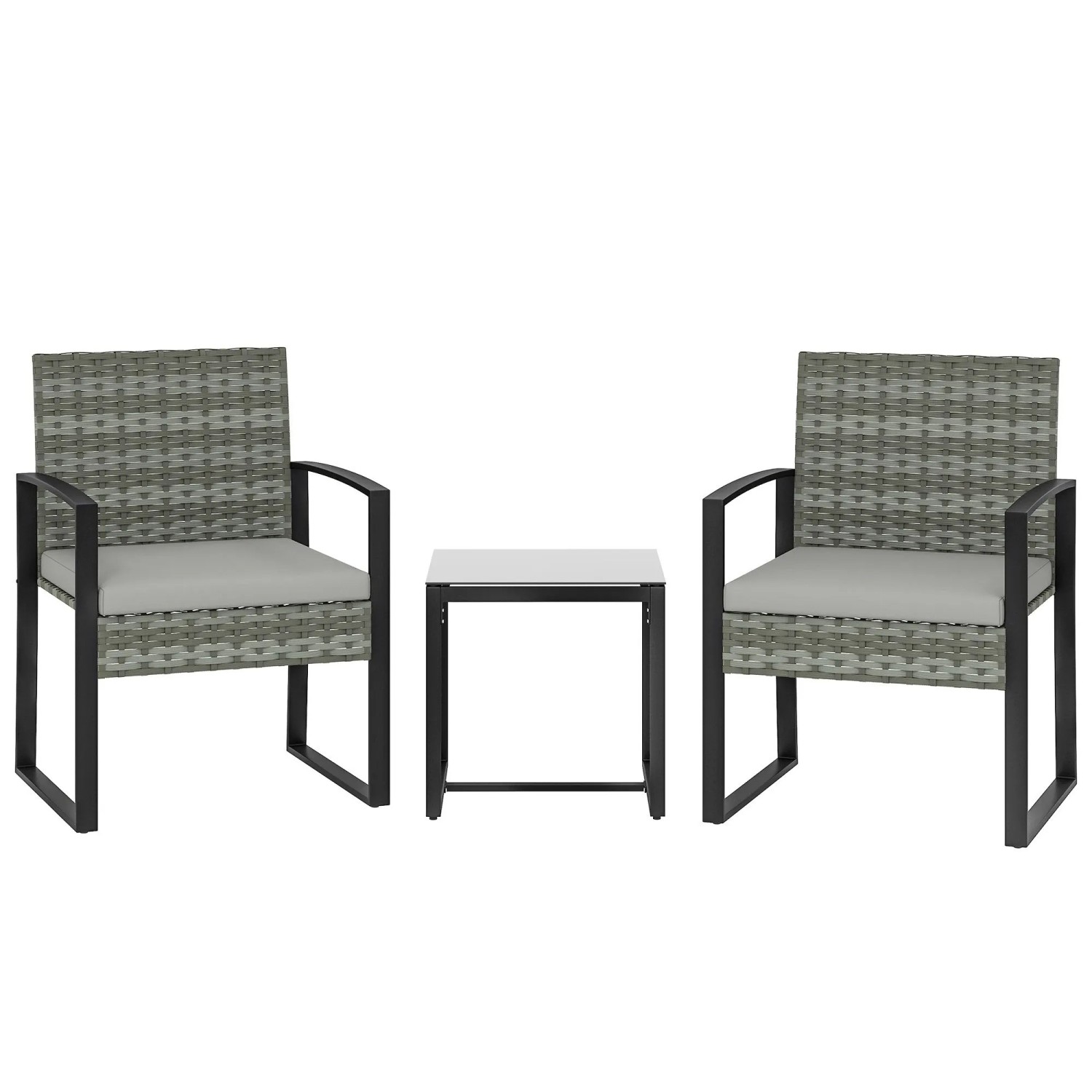 Furnicato Rattan Bistroset 3 Teiliges Gartenmöbel-set Mit 2 Gartenstühlen Couchtisch Abnehmbar Kissen Hellgrau