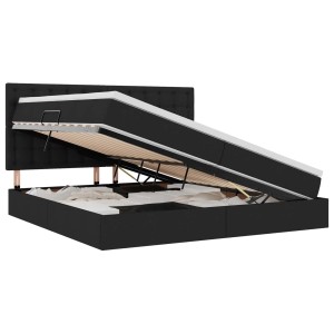 Schwarzes vidaXL Bett (200x200) mit Stoffbezug, geöffnet, zeigt Stauraum unter der Matratze.