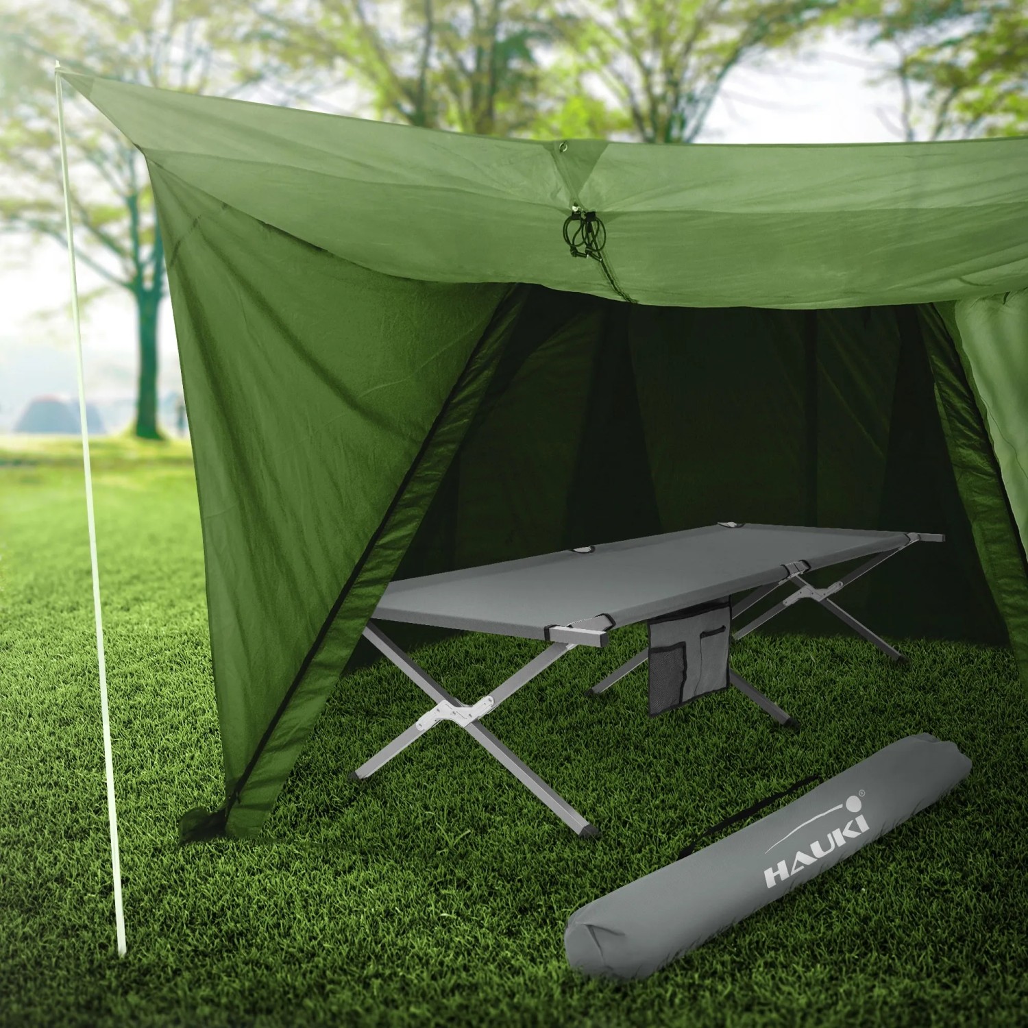 Hauki Klappbett XL 150 kg 210 x 83 x 46 cm Grau mit Tragetasche kaufen bei OBI