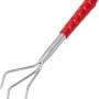 Handgrubber 37 cm mit drei Zinken und rotem Griff, Gartenhandgerät zum Auflockern des Bodens.