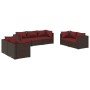Braunes 7-tlg. vidaXL Garten-Lounge-Set aus Rattan mit zimtroten Kissen.