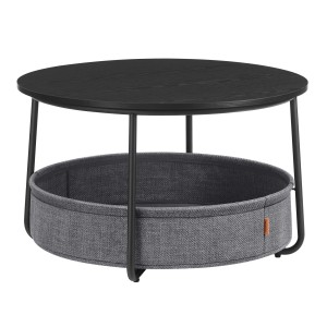 Vasagle Couchtisch schwarz-grau mit Stoffkorb (Ø 75cm).
