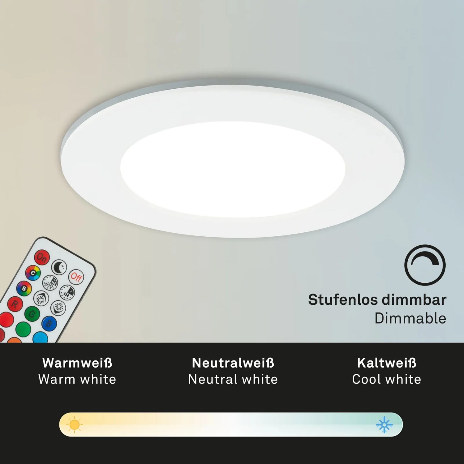 3er Set Briloner LED Einbaustrahler, dimmbar, mit RGB und CCT Farbtemperatursteuerung.
