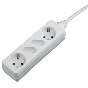 Weiße Hama Steckdosenleiste mit 4-fach Anschluss und 1,4 m Kabel.